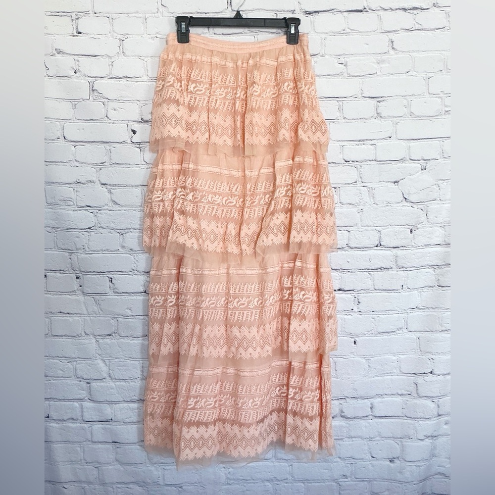 LoveShackFancy Harriet Maxi Skirt Pink Rosewater Tiered Lace Size 2 - Picture 2 of 8